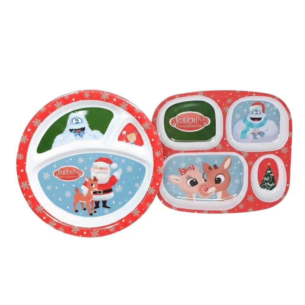 Rudolph The Red-Nosed Reindeer Divided Plate Set Lot of 2 Classic Kids Christmas